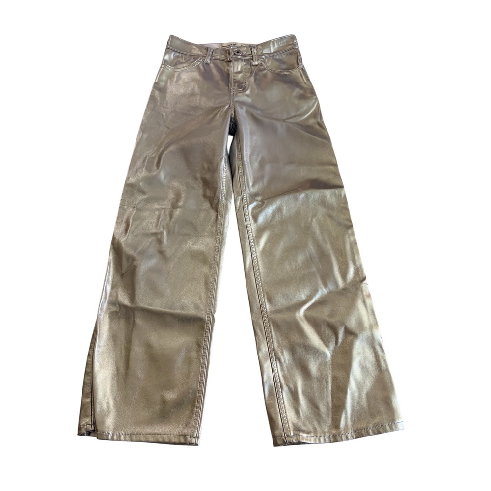 Abercrombie Kids Girls Silver Metallic Y2K High Rise Wide Leg Pants Size 9/10